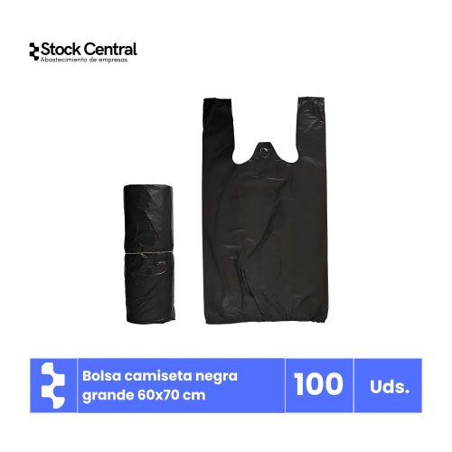 Bolsa camiseta negra grande - 60 x 70 - 100 Uds.