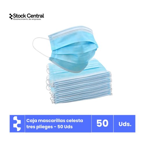 Mascarilla tres pliegues - celeste - 50 uds.